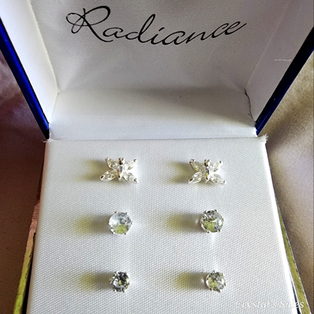 New! Radiance C.Z & Sterling Silver Earrings! - Set Of 3
